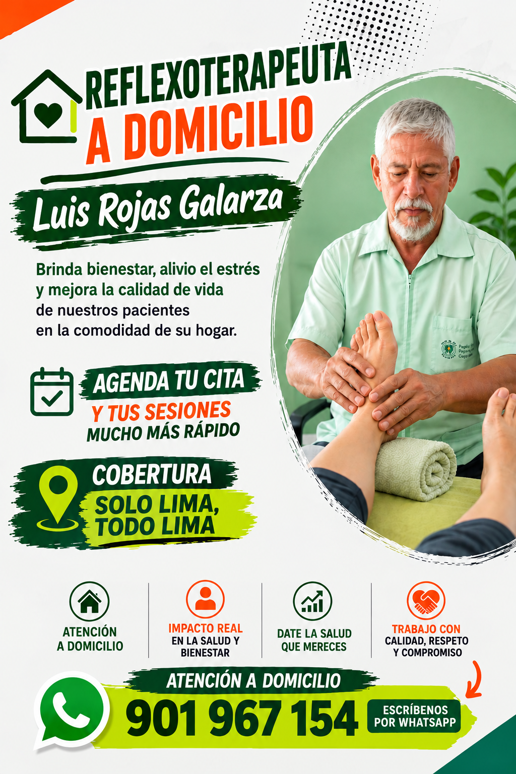 Anuncio de Luis Rojas Galarza: reflexoterapia a domicilio en Lima
